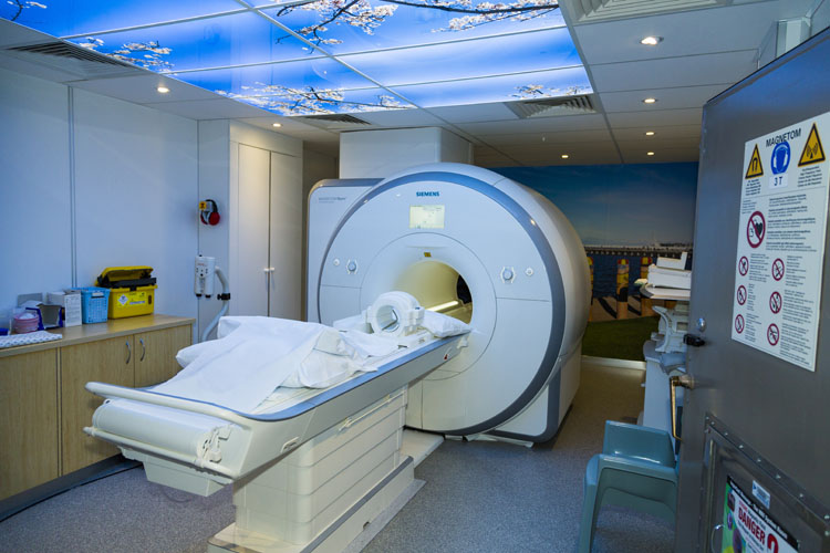 MRI screens with mirrors inside to help patients see outside